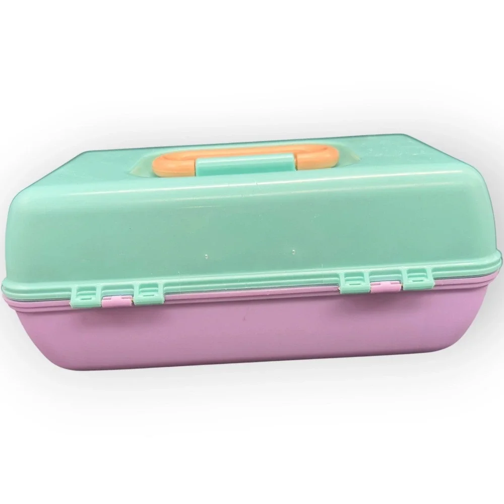 Vtg Caboodles Makeup Case Organizer Mint Green Lavender 90s Retro‎ Cosmetic Box